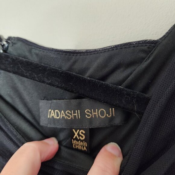 TADASHI SHOJI Black Shirred Ruched Mesh Mini Dress - Picture 4 of 7